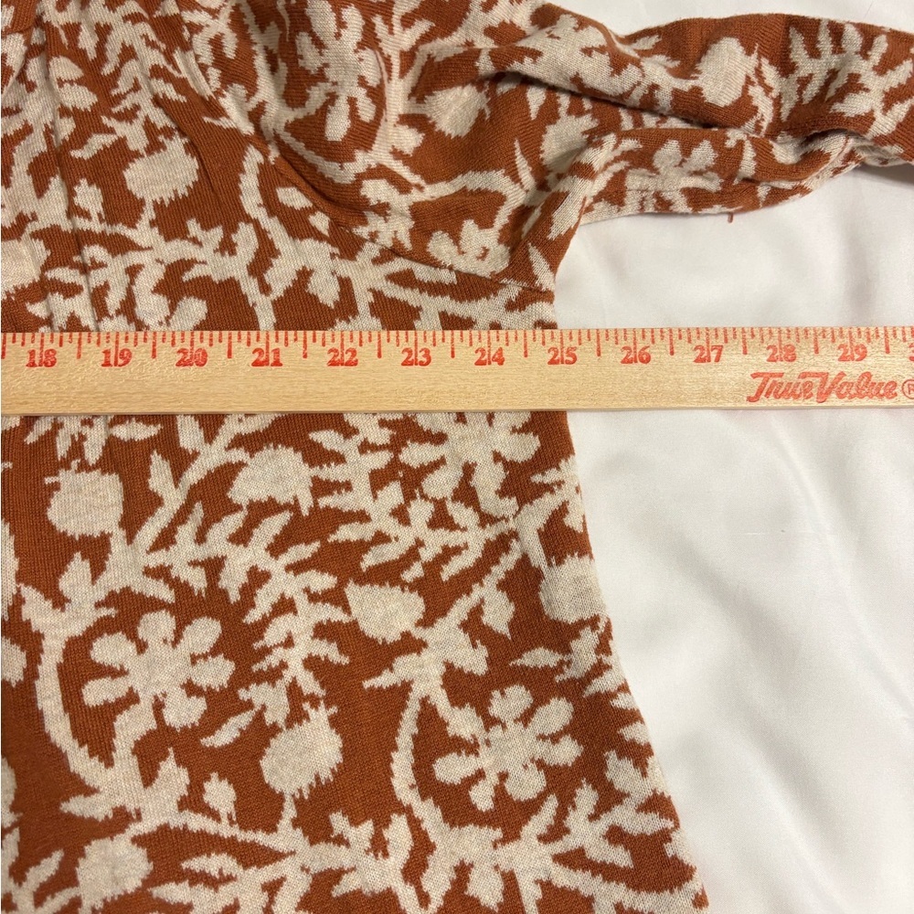 Belldini Rust Cream Floral Hooded Knit Cardigan Open Front Pockets Size L/XL - Picture 5 of 8